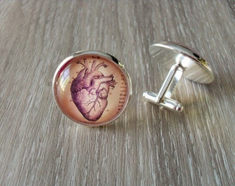 VINTAGE ANATOMY  Silver Cufflinks / The HEART / Gift for Him //Gift For Cardiologist /stocking stuffer /  2 Sizes to choose from