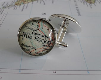 LITTLE ROCK Arkansas Map CUFFLINKS / groomsmen gift / gift for him / map cuff links / personalized gift / map jewelry / custom map / silver