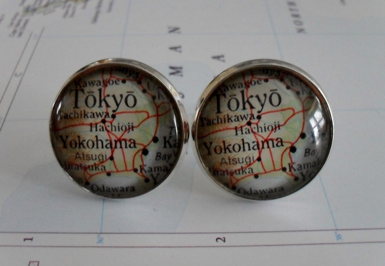 TOKYO Japan Map CUFF LINKS Father/'s Day Tokyo cufflinks Groomsmen Gift Personalized Gift for Him map jewelry Gift Boxed