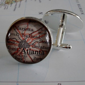 ATLANTA Georgia Carte Silver CUFF LINKS // Fête des Pères // cadeau de groomsmen // Cadeau pour lui // 2 tailles // boutons de manchette de carte // Boîte de cadeau
