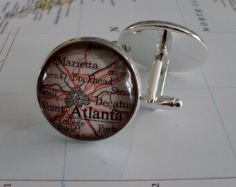 ATLANTA  Map  CUFF LINKS / Father's Day / groomsmen gift / Gift for Him / 2 sizes / silver map cufflinks / Atlanta cufflinks / Gift Boxed