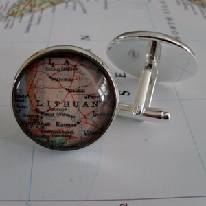 LITUANIE Carte Boutons de manchette d’argent // Fête des Pères // cadeau de groomsmen // Anniversaire // Anniversaire // Cadeau pour lui // Carte bijoux // Cadeau en boîte