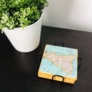 Vintage Map Coasters / You choose the locations / Custom Map Ceramic Coasters / Personalized Unique Gift