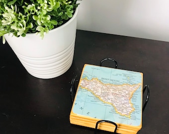 Vintage Map Coasters / You choose the locations / Custom Map Ceramic Coasters / Personalized Unique Gift