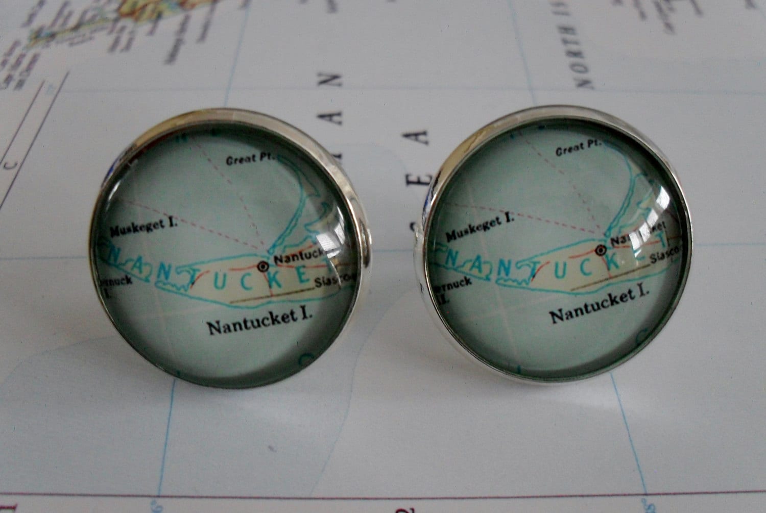 ナンタケット マップ カフスボタン / マサチューセッツ カフスボタン