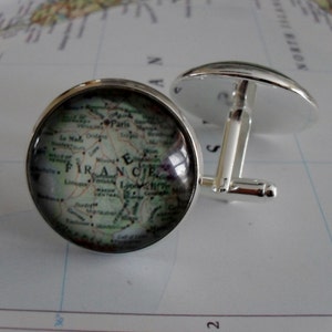 FRANCE Carte Silver CUFFLINKS / France carte Boutons de manchette / Fête des Pères / cadeau des mariés / bijoux carte personnalisée / cadeau personnalisé pour lui / en boîte