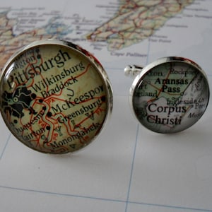 Custom Map Cufflinks // Groomsmen Gift // Anniversaire// Xmas// Vous choisissez l'emplacement // 2 Tailles // Boutons de manchette // Mix and match locations