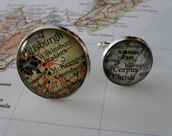 Custom Map Cufflinks // Groomsmen Gift // Anniversary// Xmas// You Pick the Location // 2 Sizes // Cuff Links // Mix and match locations