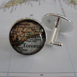 TORONTO Ontario Canada Carte BOUTONS DE MANCHETTE / Boutons de manchette Toronto / Fête des pères / Cadeau des groomsmen / Cadeau personnalisé pour lui / Argent / Coffret cadeau