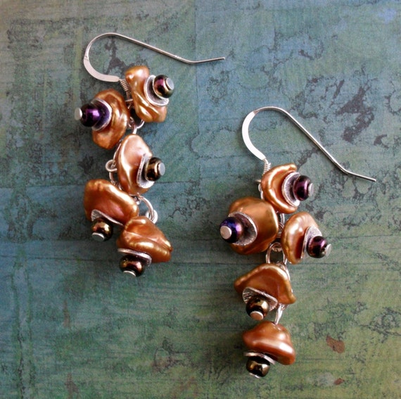 Bronze KEISHI PEARL EARRINGS Unique Sterling Silver Gift for