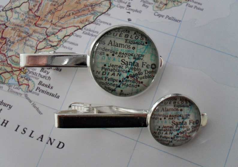 SANTA FE New Mexico MAP Silver Tie Bar Groomsmen Gift Gift for Him Tie Clip Tie Clasp Tie Slide Personalized Gift Map jewelry