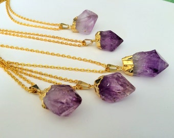 Gold Dipped RAW AMETHYST Crystal NECKLACE / Natural Amethyst Pendant / Choose Your Stone / Amethyst Point / February Birthstone / Gift Boxed