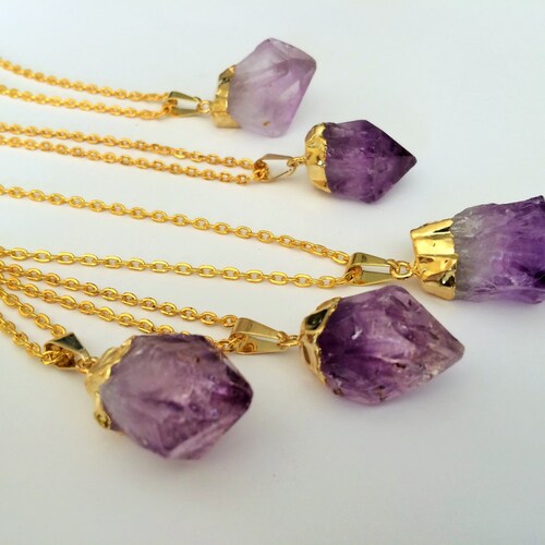 Druzy Gold Amethyst Slice Crystal Necklace Natural Raw Etsy