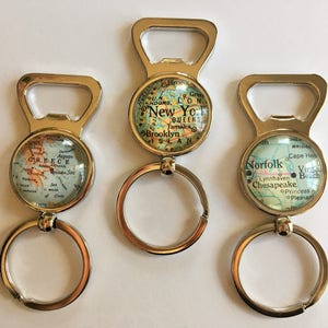 Custom MAP Bottle Opener KEYCHAIN / Groomsmen Gift / Gift for Him /  You Pick the Location / vintage map / personalized / map key ring