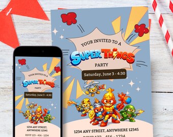 Super Things Birthday Invitation | Kids Superhero Party Invite | Printable & Mobile Invitation | Boy Birthday Invite | Instant Download