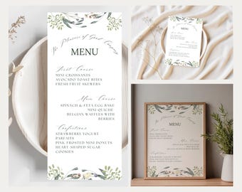 Greenery Menu Card | Floral Dinner Menu Card | English Garden Party Printable Food Sign | Instant Download