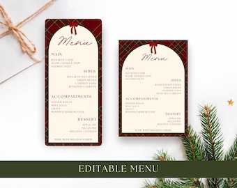 Christmas Dinner Menu, Editable Plaid Holiday Menu, Tartan Christmas Menu Template ch001