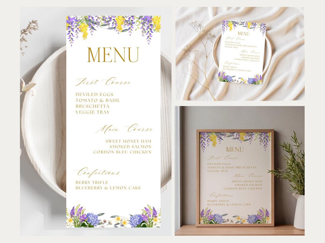 Floral Menu Template Printable | Spring Menu | Elegant Brunch Menu Sign ...