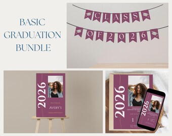 Graduation Party Bundle: Class of 2026 Decorations, Graduation Invitation, Welcome Sign, Banner, Senior Party Decor Instant Download
