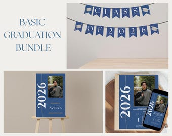 Graduation Party Bundle: Class of 2026 Decorations, Graduation Invitation, Welcome Sign, Banner, Senior Party Decor Instant Download