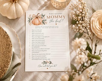 Who Knows Mommy Baby Shower Game, Printable Mom to Be Trivia, Fall Pumpkin Shower Game fbs001