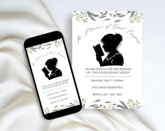 The Other Bennet Sister Watch Party Invitation: Jane Austen, Pride and Prejudice Regency Book Club Invite