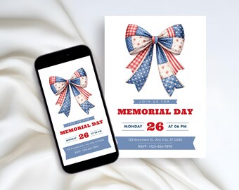 Memorial Day Invitation Printable: Patriotic Party Invite, Memorial Day BBQ Invite, Red White Blue Party Invite, Summer Cookout Invitation