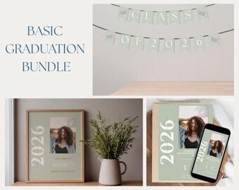 Graduation Party Bundle: Class of 2026 Decorations, Graduation Invitation, Welcome Sign, Banner, Senior Party Decor Instant Download