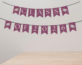 Class of 2026 Banner Printable: Grad Banner Decor, Graduation Party Decorations, Senior Party Banner, Purple Graduation Garland Download
