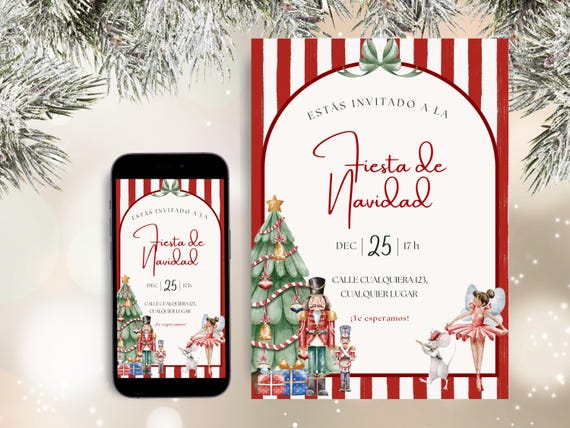 Invitación Navideña Cascanueces, Invitación Fiesta de Navidad Editable, Acuarela ch003