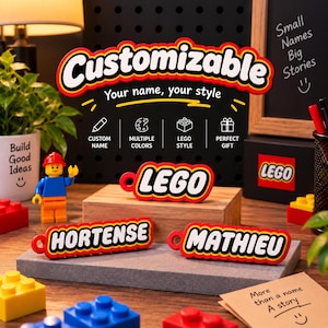 Portachiavi personalizzato con nome – Portachiavi personalizzato in stile mattone stampato in 3D – Regalo personalizzato per bambini e adulti – Targhetta con nome colorata