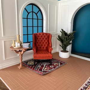 Fauteuil met hoge rugleuning op schaal 1:12 | Poppenhuismeubels | Miniatuur Georgische Chesterfield fauteuil