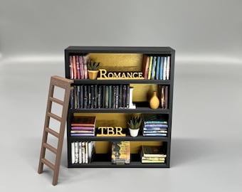 Mini Bookshelf Decor with 50 Tiny Books | Small Library Display | Book Lover Gift