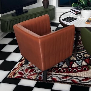 Channel Tufted Club Chair 1:12 Scale | Dollhouse Furniture | Miniature Mid-Century Armchair