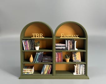 Double Arched Miniature Library Bookcase – Tiny Bookshelf for Dollhouse, Book Nook and Collector Display
