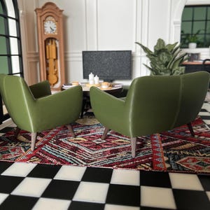Sessel & Sofa im Maßstab 1:12 | Puppenhausmöbel | Miniatur-Wohnzimmer im Mid-Century-Stil