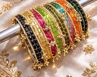 Multicolor Gold kashmiri Ghungroo Bangles Set | Festive & Bridal Wear