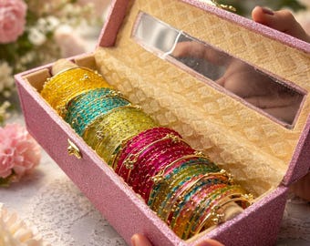 Personalized Bangle Storage Box with Name | Multi-Color Bridal-Glass Chooda Organizer