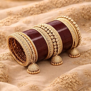 Red Bridal Chooda Bangles Set with Jhumki, Kundan Wedding Jewelry