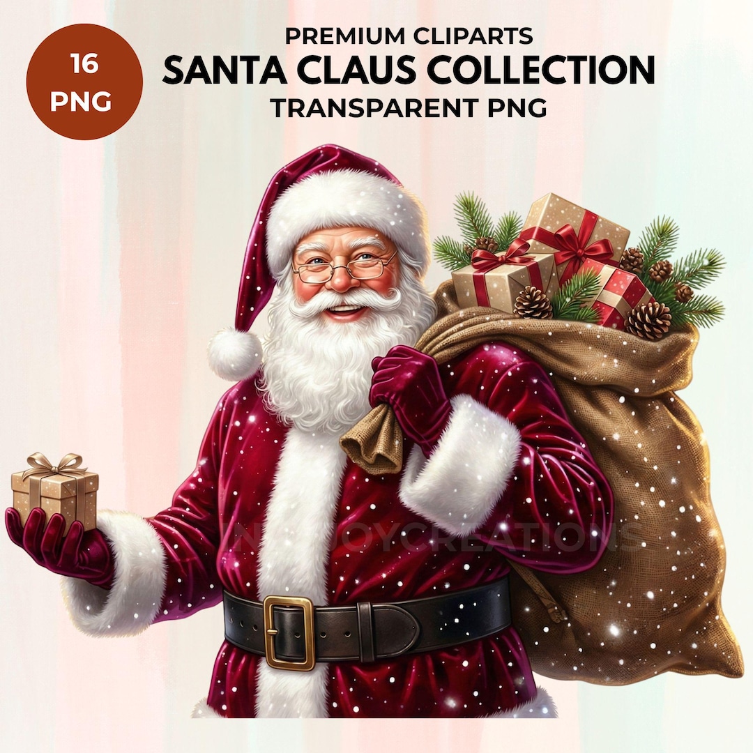 16 Santa Claus Clipart Bundle | Realistic Classic Santa Transparent PNG ...