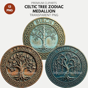 Celtic Tree Zodiac Art Print | Bronze Medallion, Druid Symbol (PNG Download)