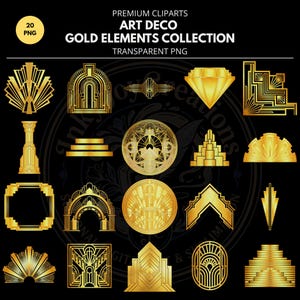 Art Deco Gold Elements Clipart, Gatsby 1920s Style (20 PNG)