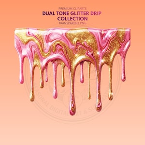 Dual Tone Glitter Drip PNG Bundle (15 Designs) Transparent Background, Two Color Liquid Drips, Marble & Metallic Effects, Sublimation art