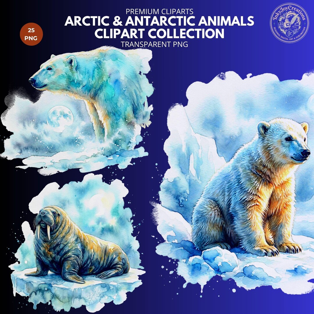 Arctic & Antarctic Animals Clipart Bundle – 25 Watercolor Polar Animals ...