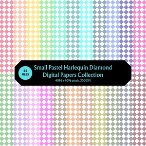 Small Pastel Harlequin Diamond Digital Paper | 22 Pastel Harlequin Backgrounds, Cute Diamond Pattern Scrapbook Paper PNG
