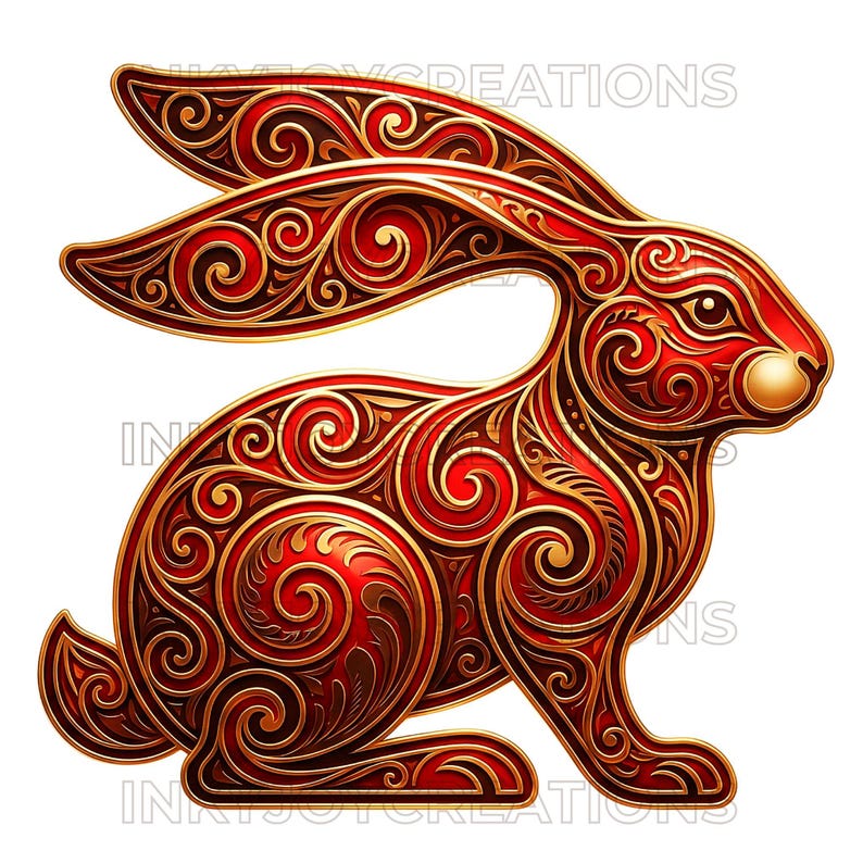 Chinese Zodiac Clipart β Red & Gold Filigree, Lunar New Year (digital ...