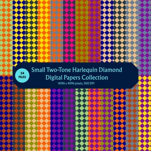 Small Two-Tone Harlequin Diamond Digital Paper - 24 Pattern Backgrounds, Scrapbook Paper Pack, Junk Journal Supplies
