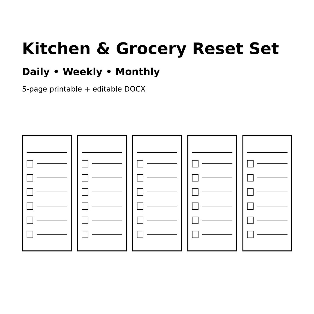 Kitchen & Grocery Reset Printable — Meal Plan + Grocery List + Daily ...
