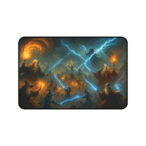 Epic Wizard Battle Playmat: MTG-Inspired TCG Gaming Desk Pad
