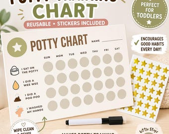 Potty Training Chart Toddler | Reward Chart with Stickers | Toilet Training Chart UK | Reusable Kids Chart